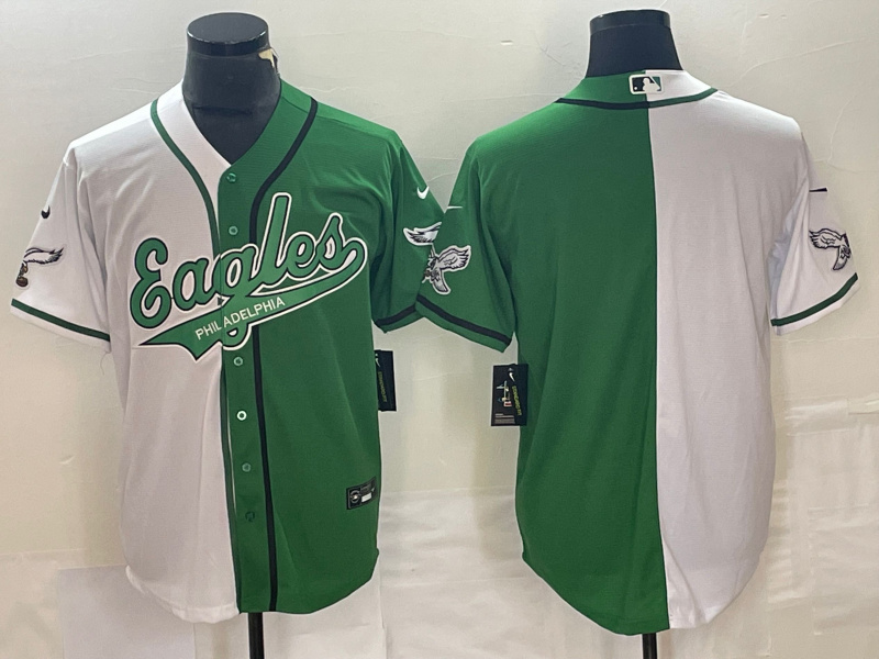 Men's Philadelphia Eagles Blank Green/White Split Cool Base Stitched Baseball Jersey